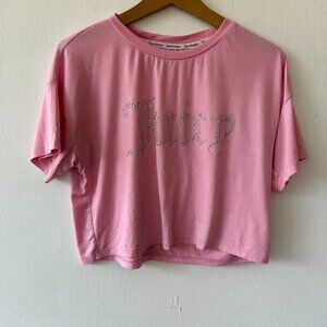 Juicy Couture T-shirt Womens Medium Pink Rhinestones Cropped Y2K